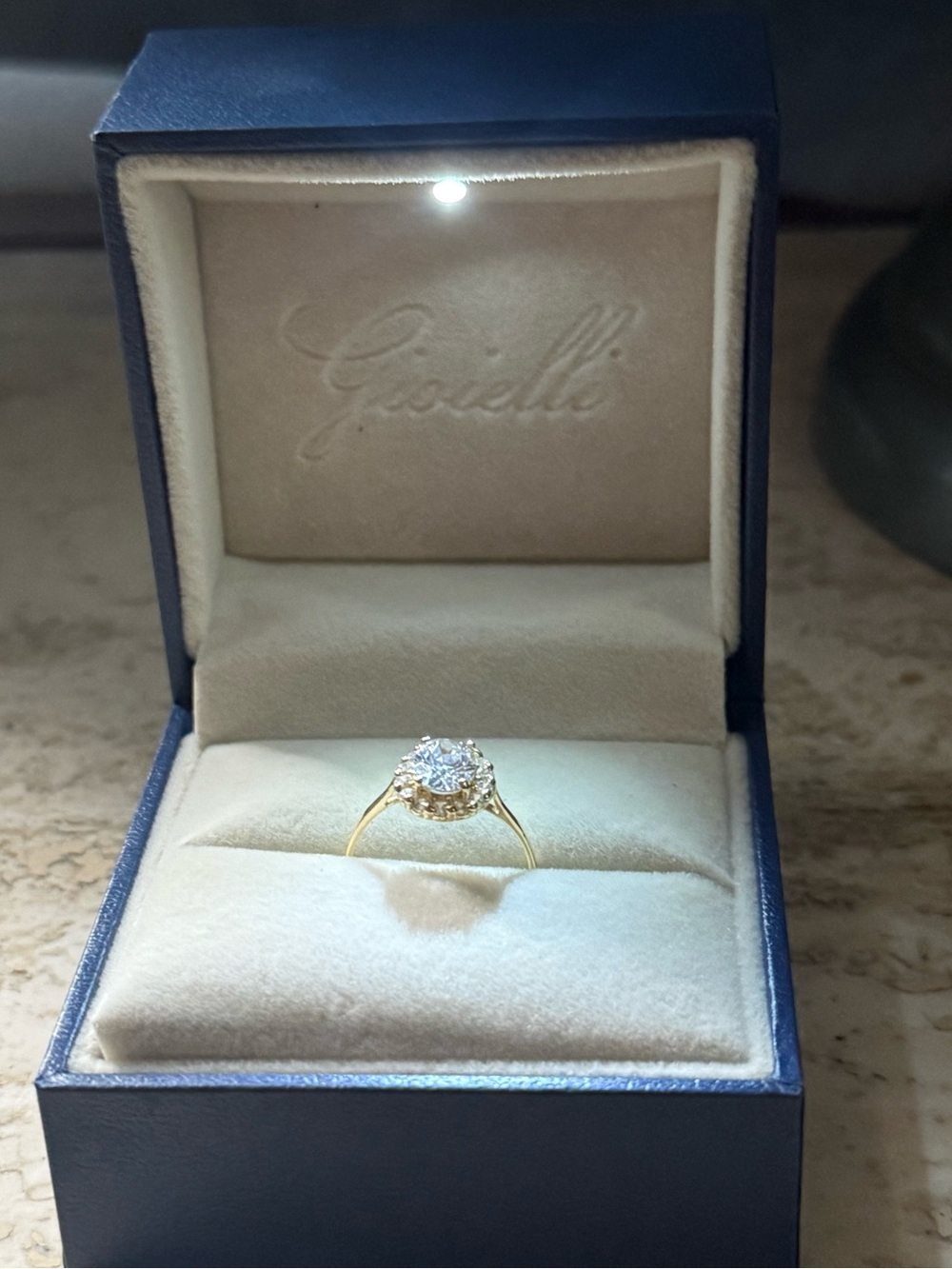14k Gold Halo Ring with Clear Center Stone Moissanite